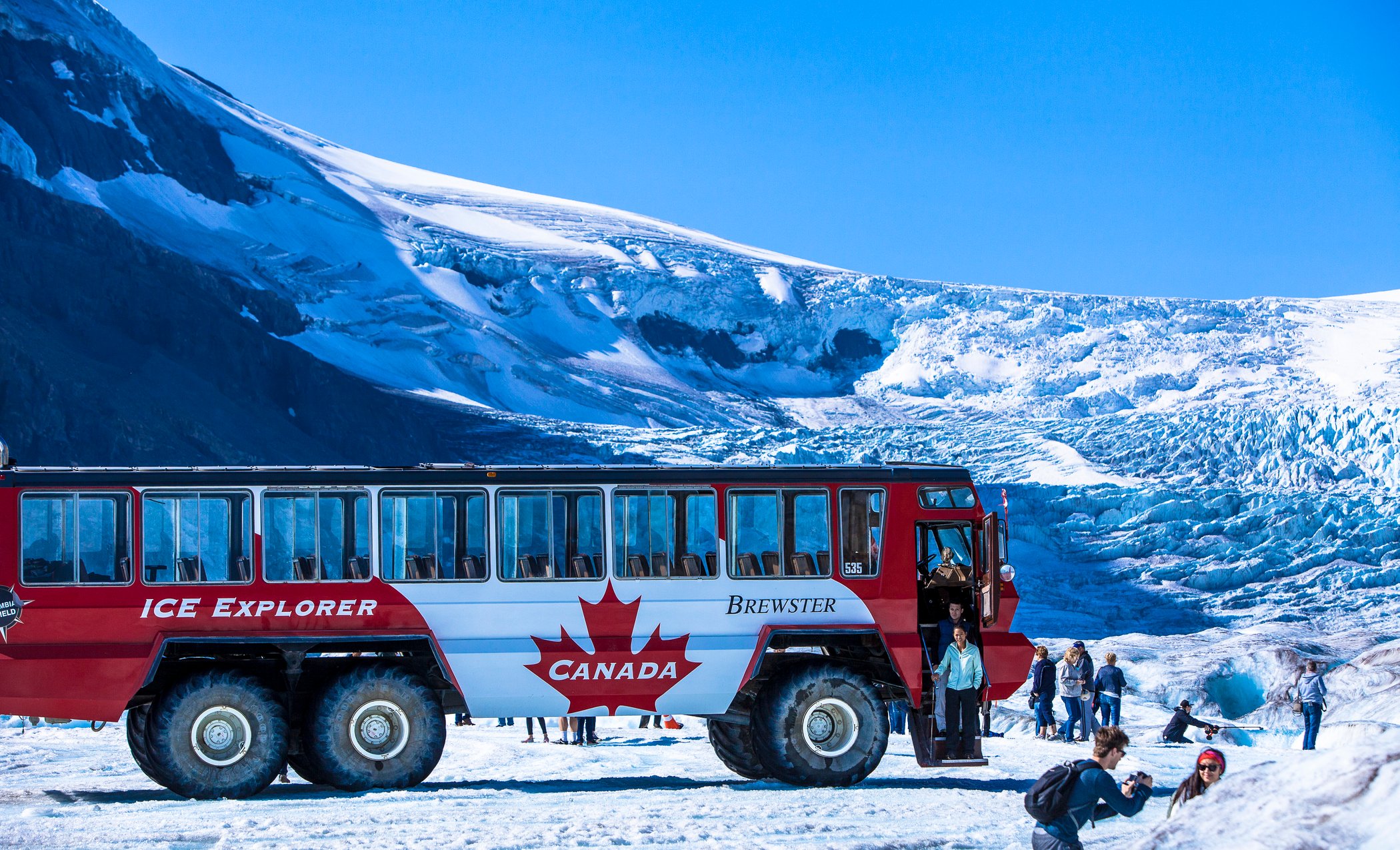 Ice Explorer snowcoach on the Athabasca Glacier, Columbia Icefield, on a glacier tour